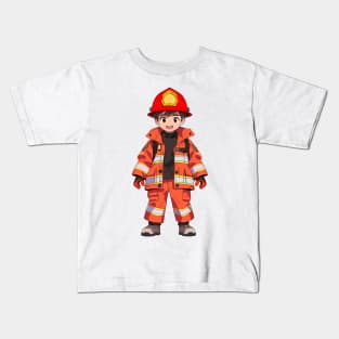Happy Cartoon Firefighter Fire Man Kids T-Shirt
